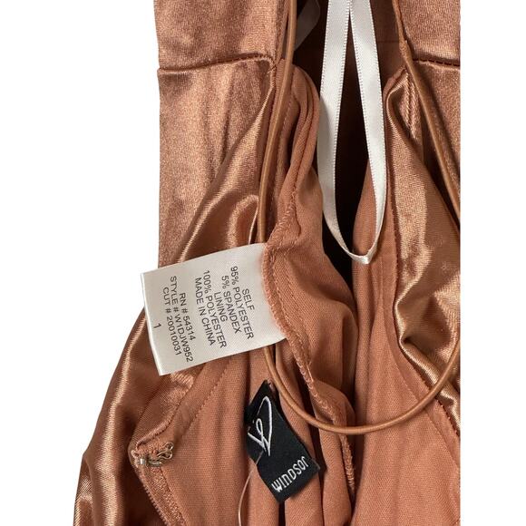 Windsor Copper Satin Formal Gown ✨ Criss Cross Back + Faux Fur Stole NWT - Picture 6 of 8